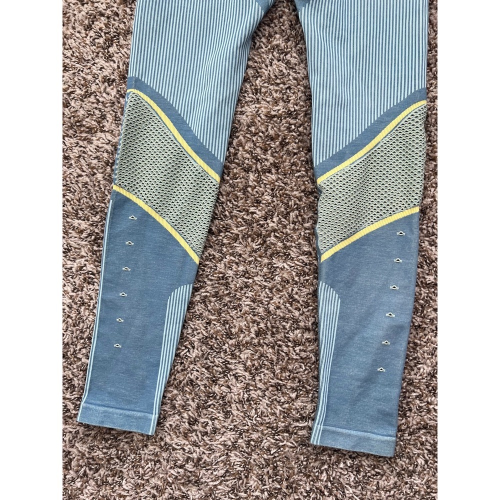 Seamless High Waisted Compression Leggings Teal Blue Striped (0905) - Picture 7 of 8